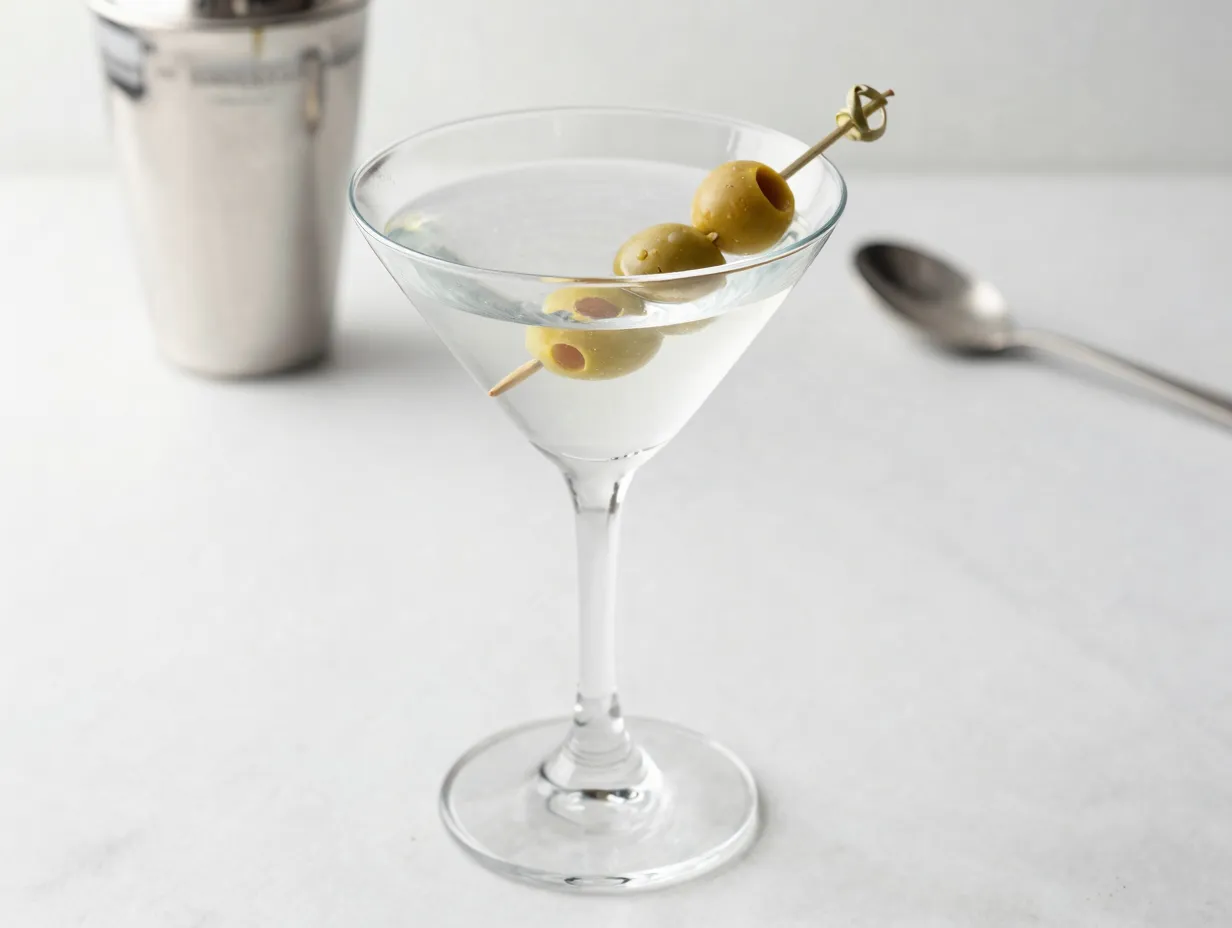 Classic martini with gin and vermouth in chilled coupe