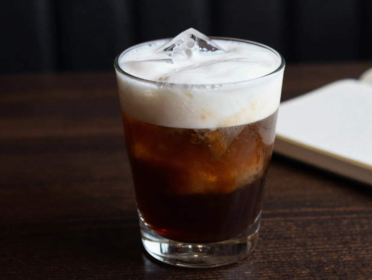Espresso root beer float soda three layer visual effect