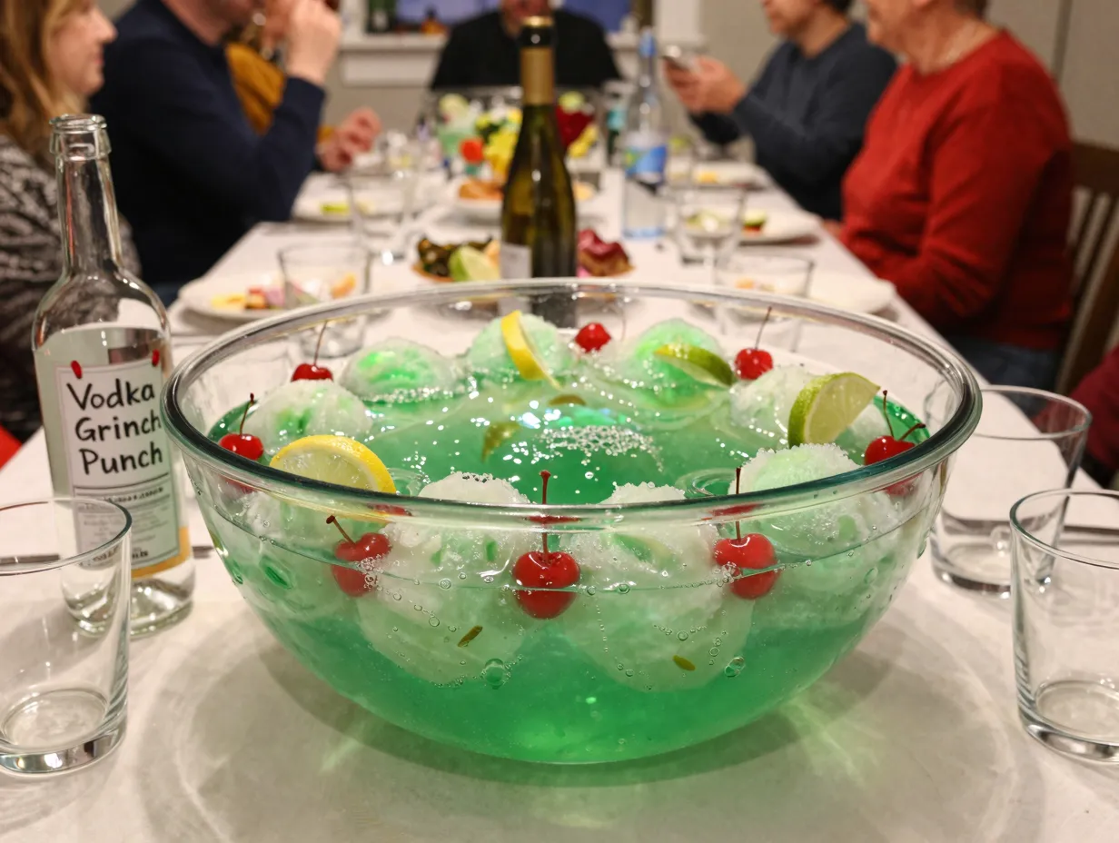 Large party punch bowl spiked with lime flavored vodka