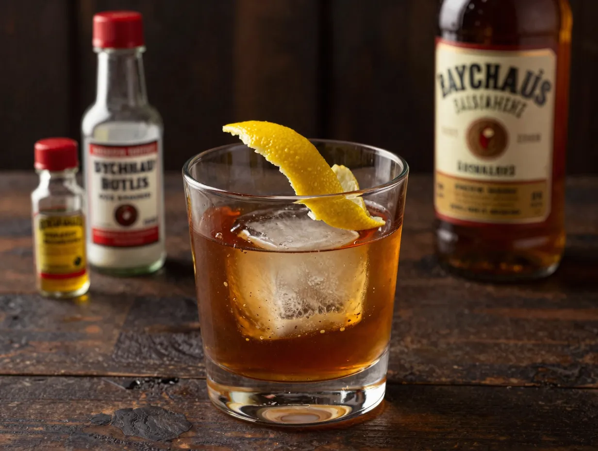 Sazerac with rye absinthe rinse and lemon peel