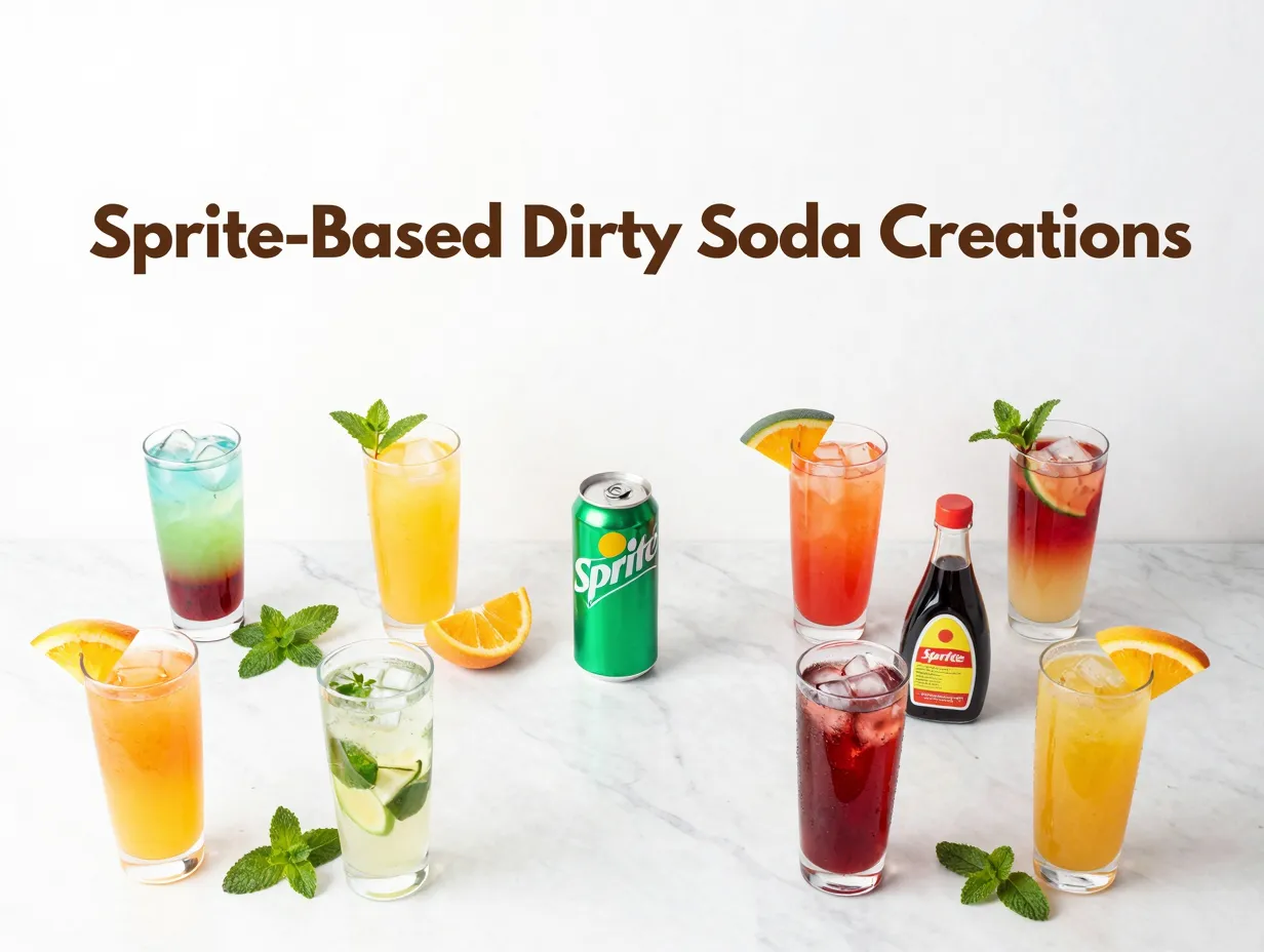 Nine layered sprite dirty soda glasses flat lay creative mocktails