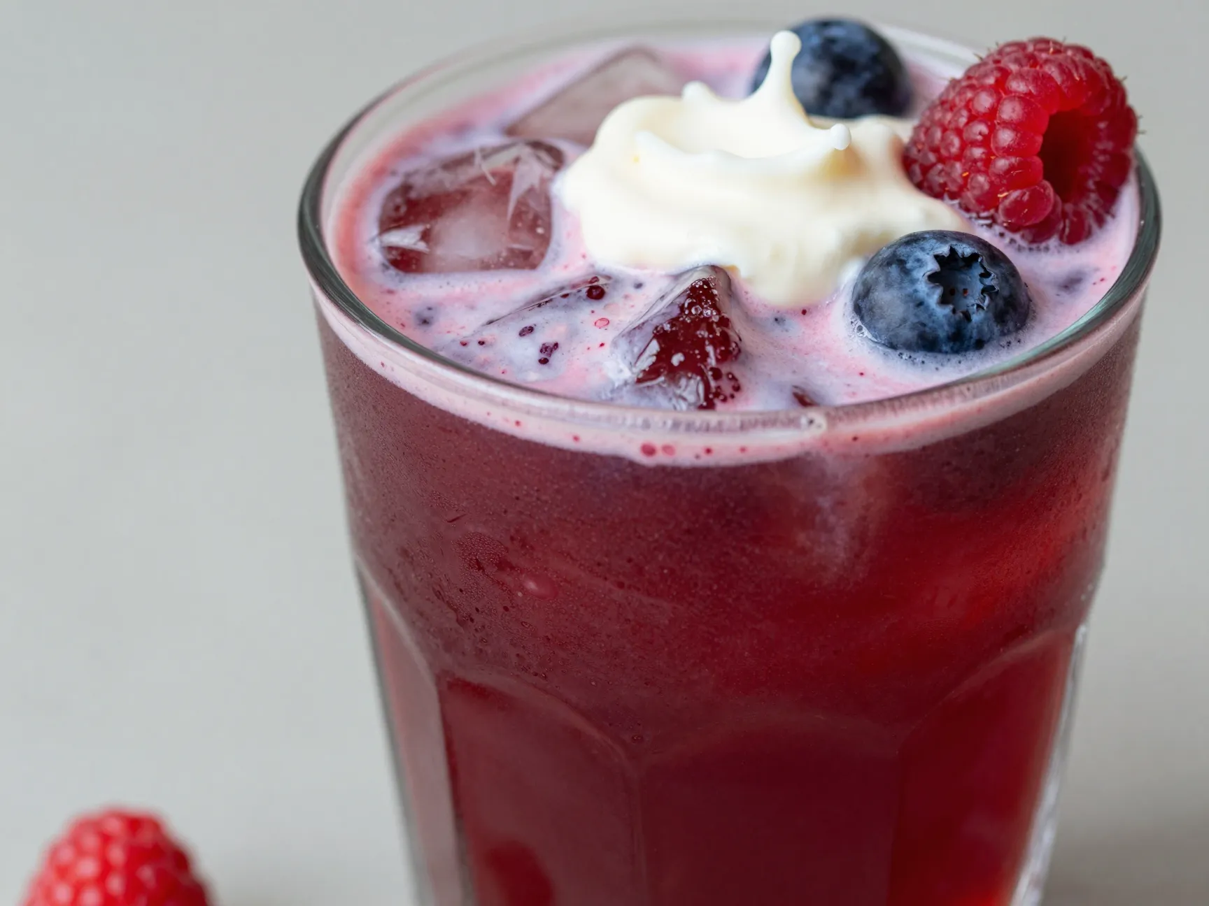 Berry bliss sprite soda with raspberry blueberry syrup vanilla cream fresh berries