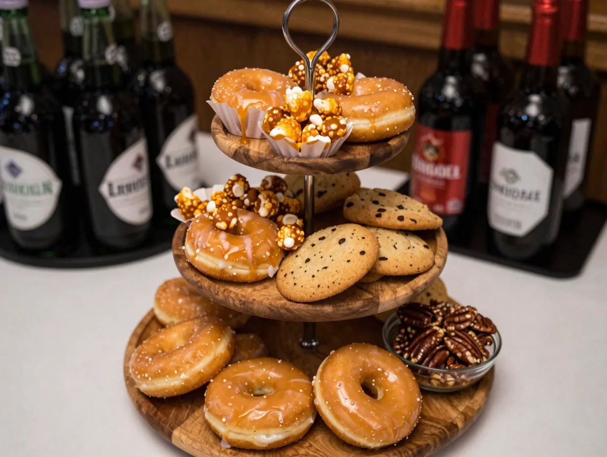Tiered tray mini donuts cookies caramel corn dessert pairing