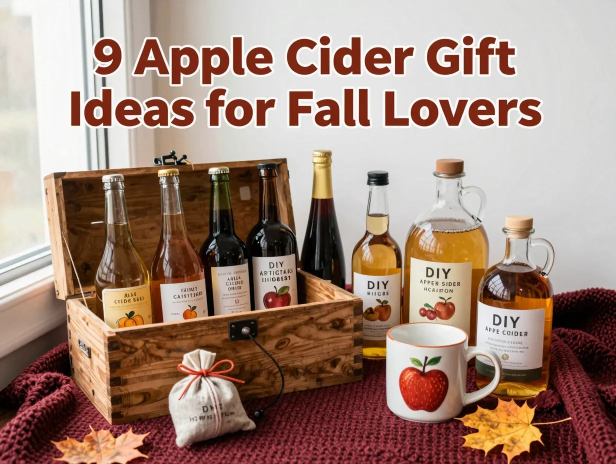 Flat lay autumn cider gift ideas curated bottles kit mug