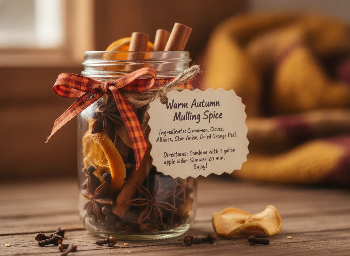 Homemade mulling spice kit in small glass mason jar