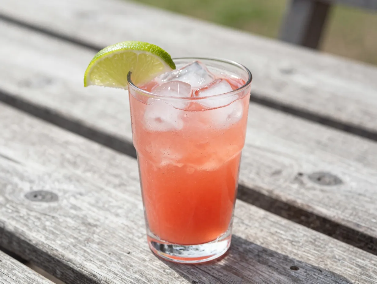 Strawberry agua fresca served over ice glass