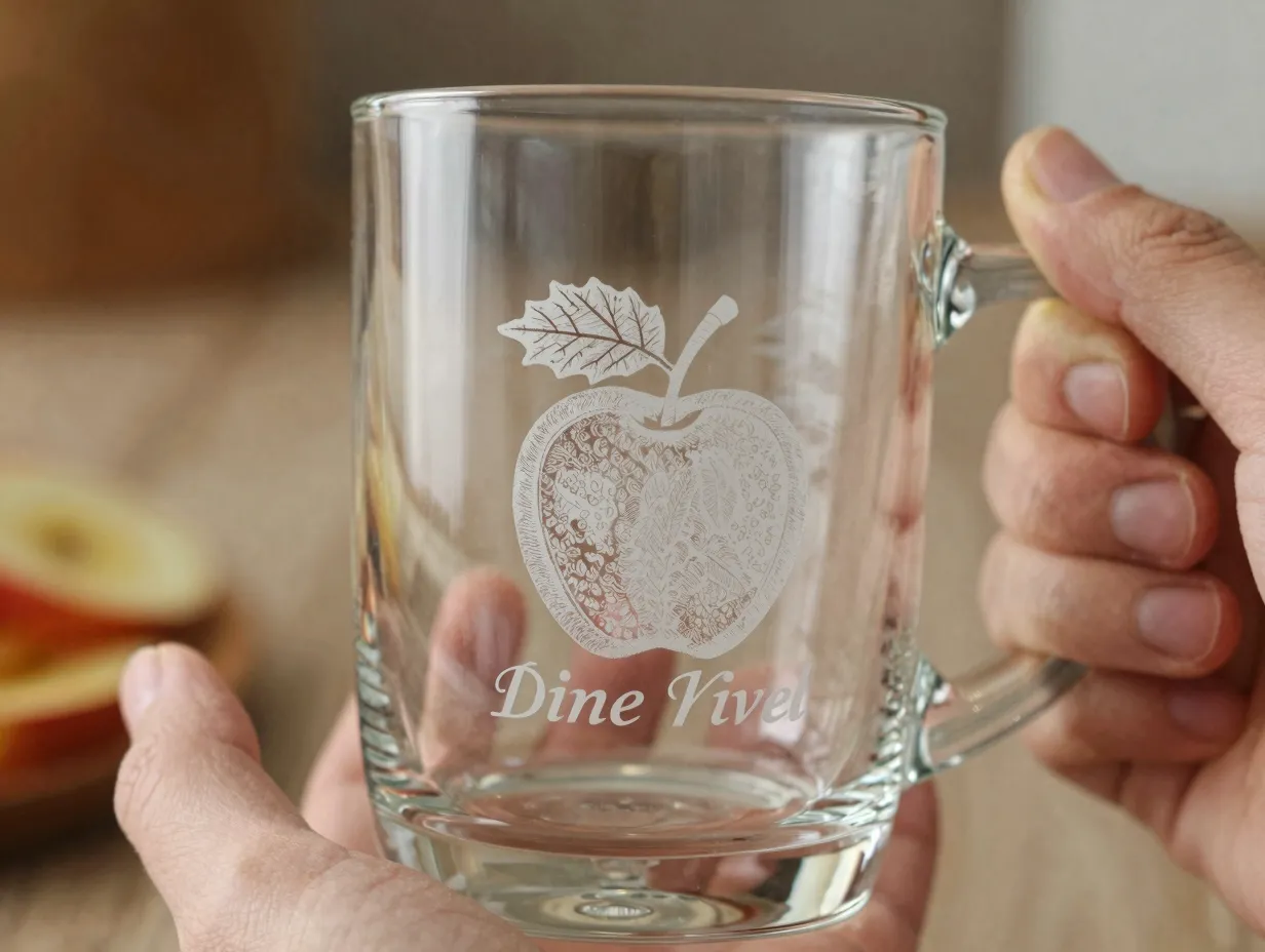 Personalized engraved glass cider mug with apple motif