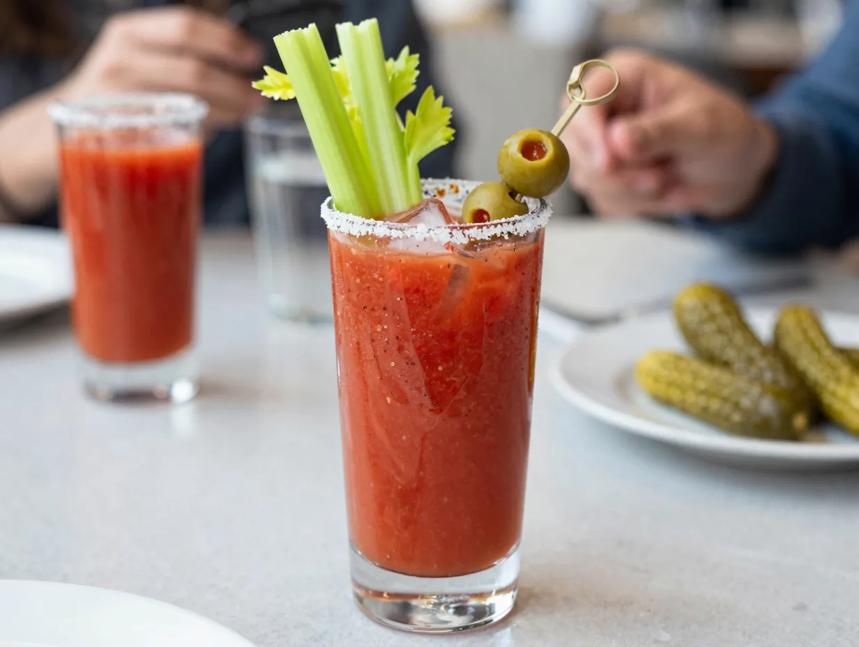 Tomato juice horseradish hot sauce celery salt pepper garnish