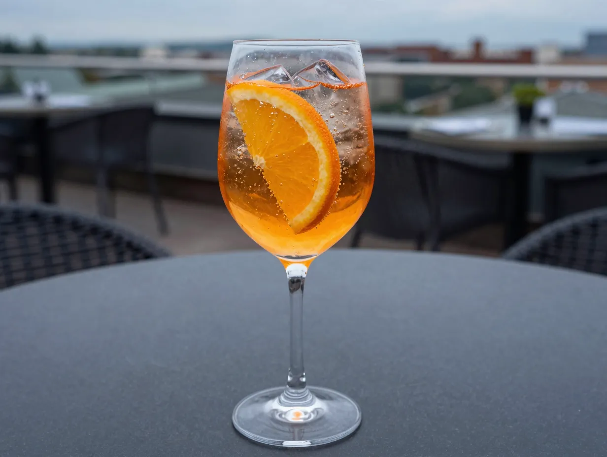 Non alcoholic bitter aperitif sparkling water soda water orange slice