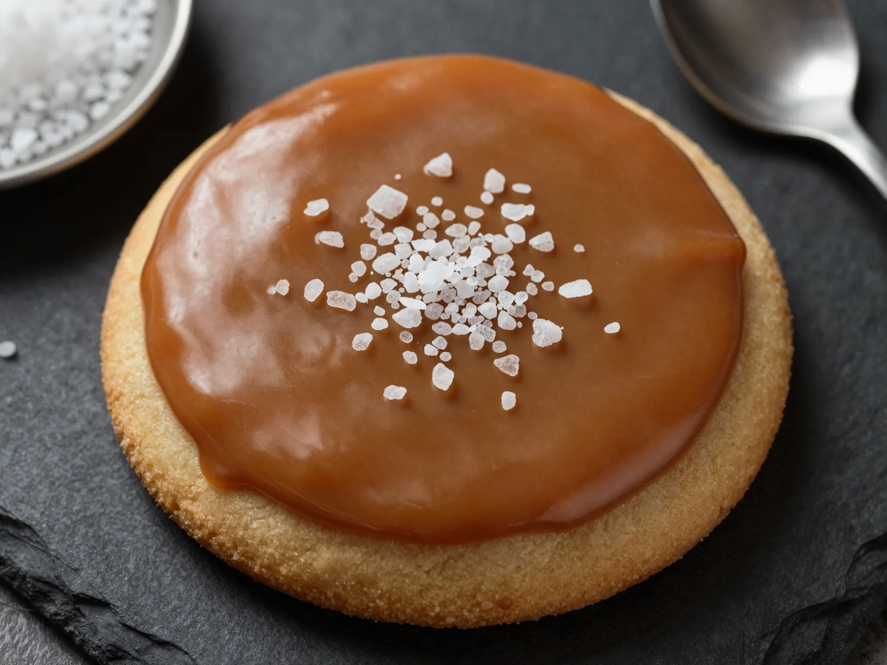 Salted caramel glazed apple cider cookie with flaky sea salt on top