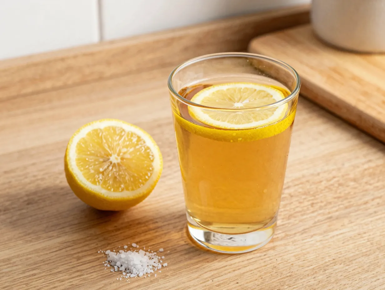 Classic lemon boost morning acv drink on kitchen counter