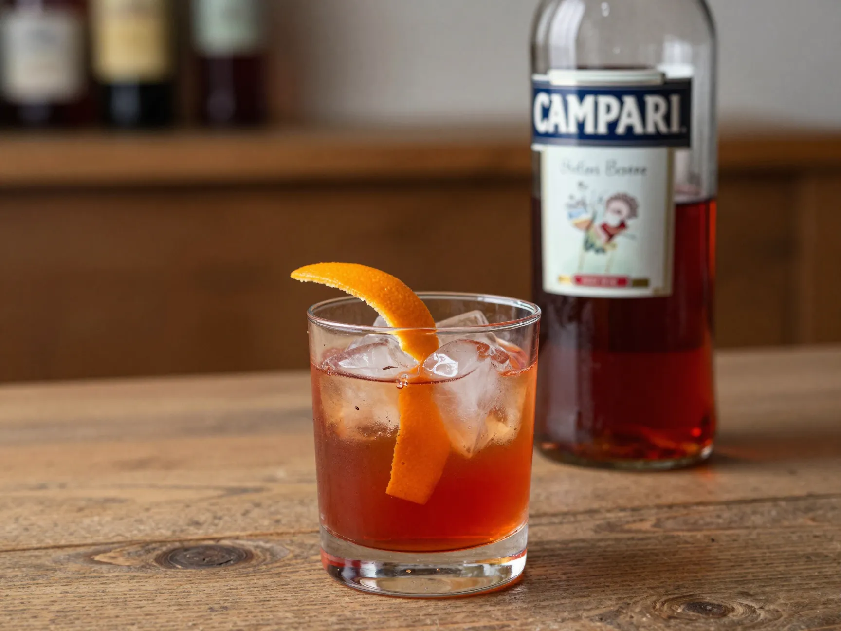Classic negroni cocktail orange peel garnish pitcher batching