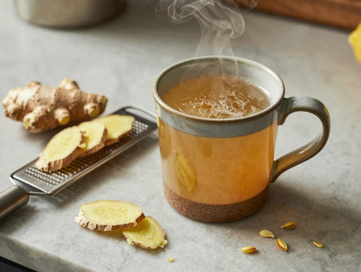Ginger acv fire starter drink with fresh grated ginger
