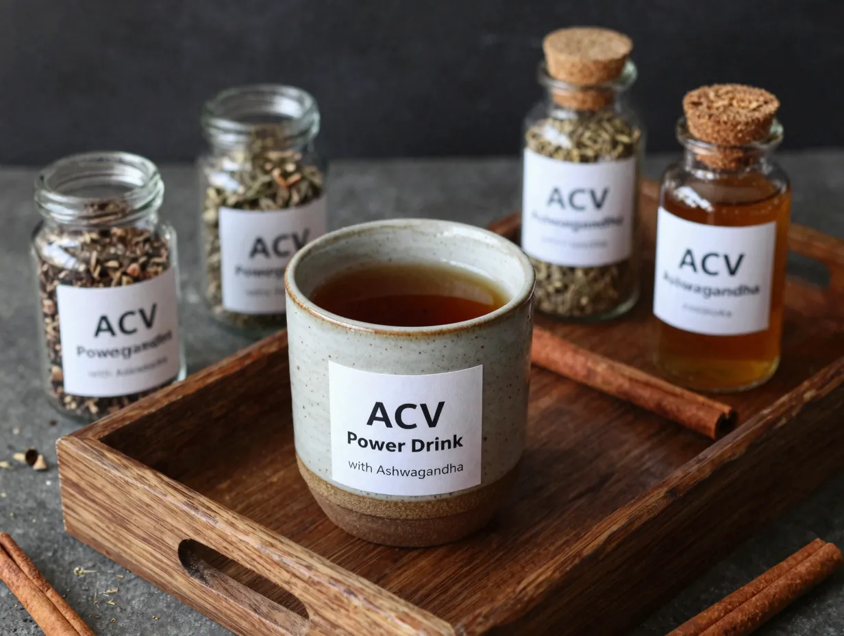 Adaptogen enhanced acv power drink with ashwagandha