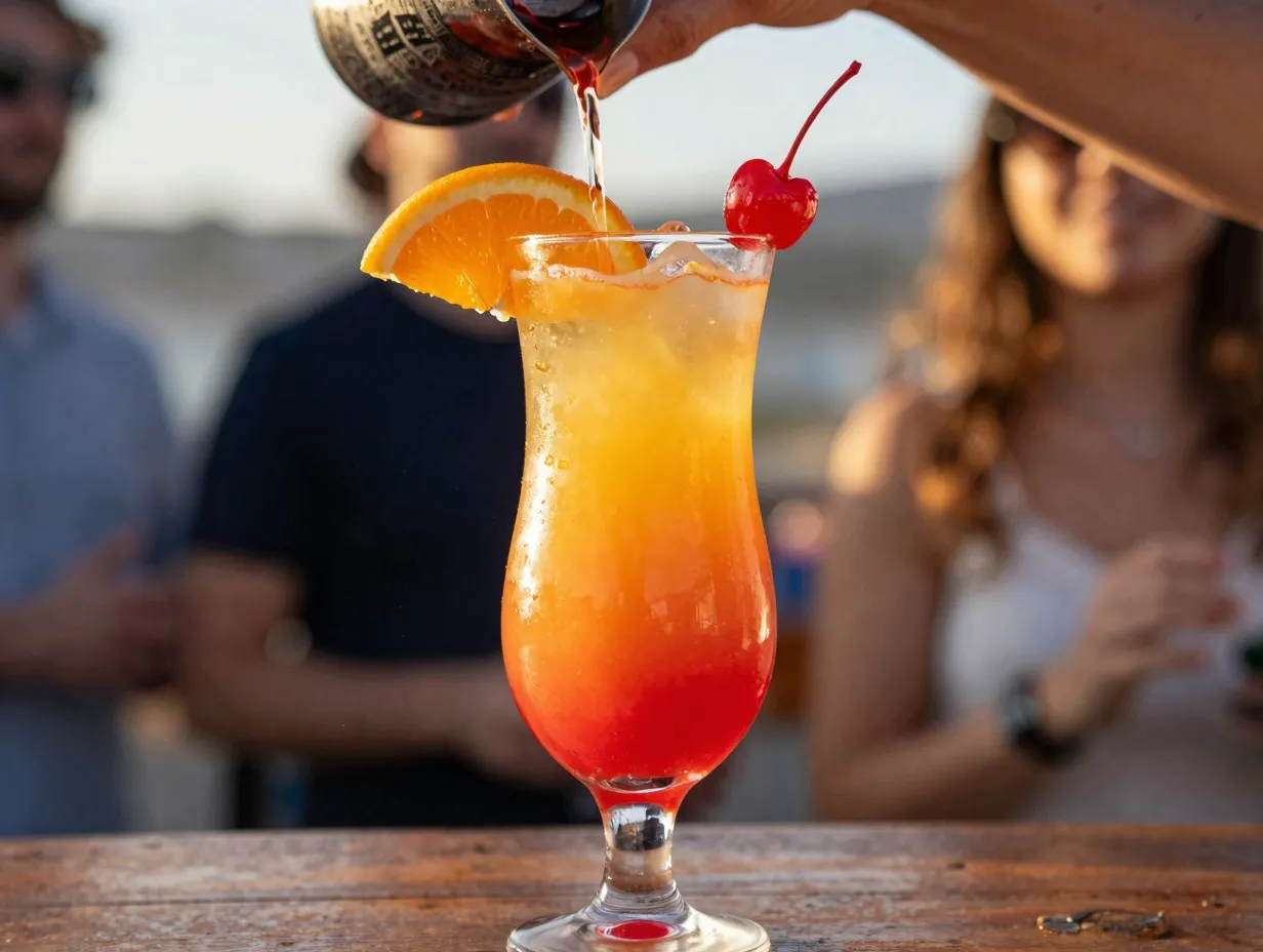Tequila sunrise gradient grenadine orange slice cherry