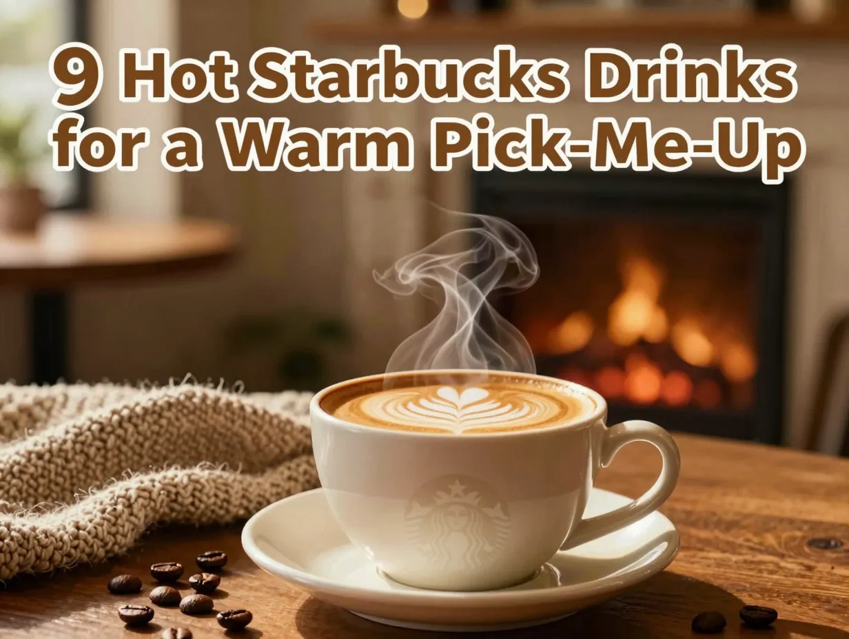 Steaming hot starbucks latte cozy table fireplace blur