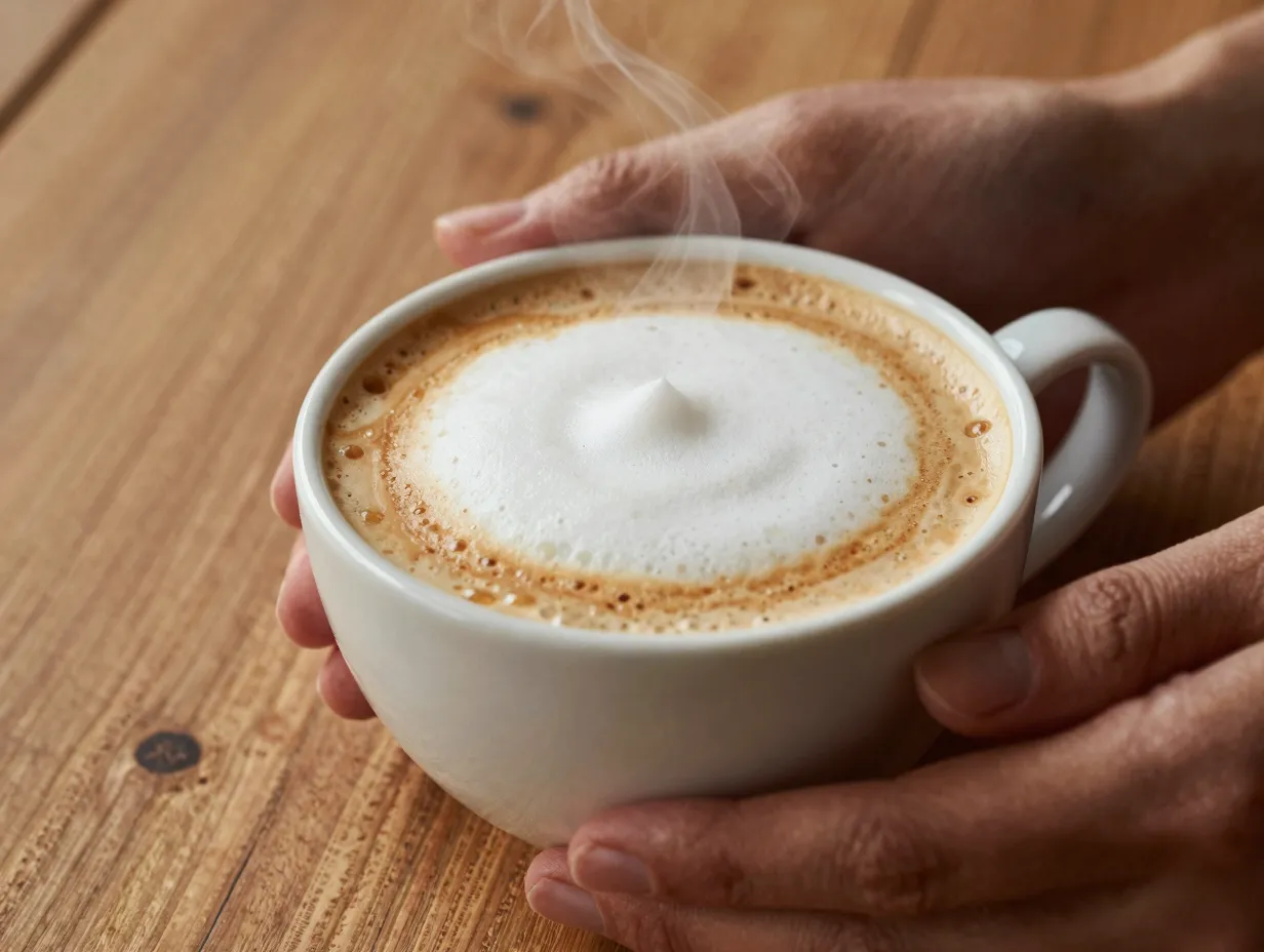 Hot caffe latte steamed milk microfoam