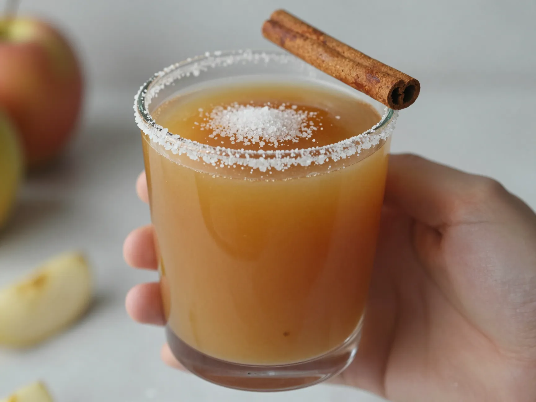 Salted caramel bourbon apple cider mug with flaky sea salt