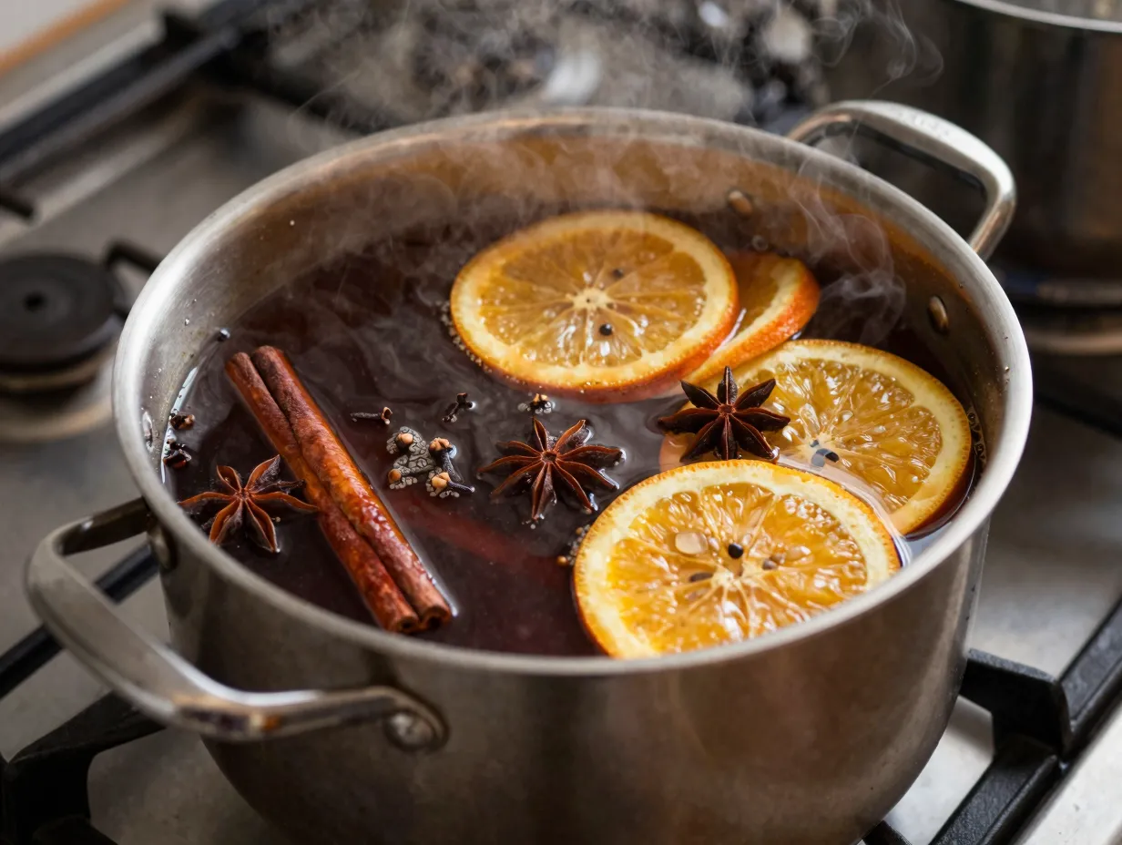 Kardea browns mulled apple cider pot with whole spices