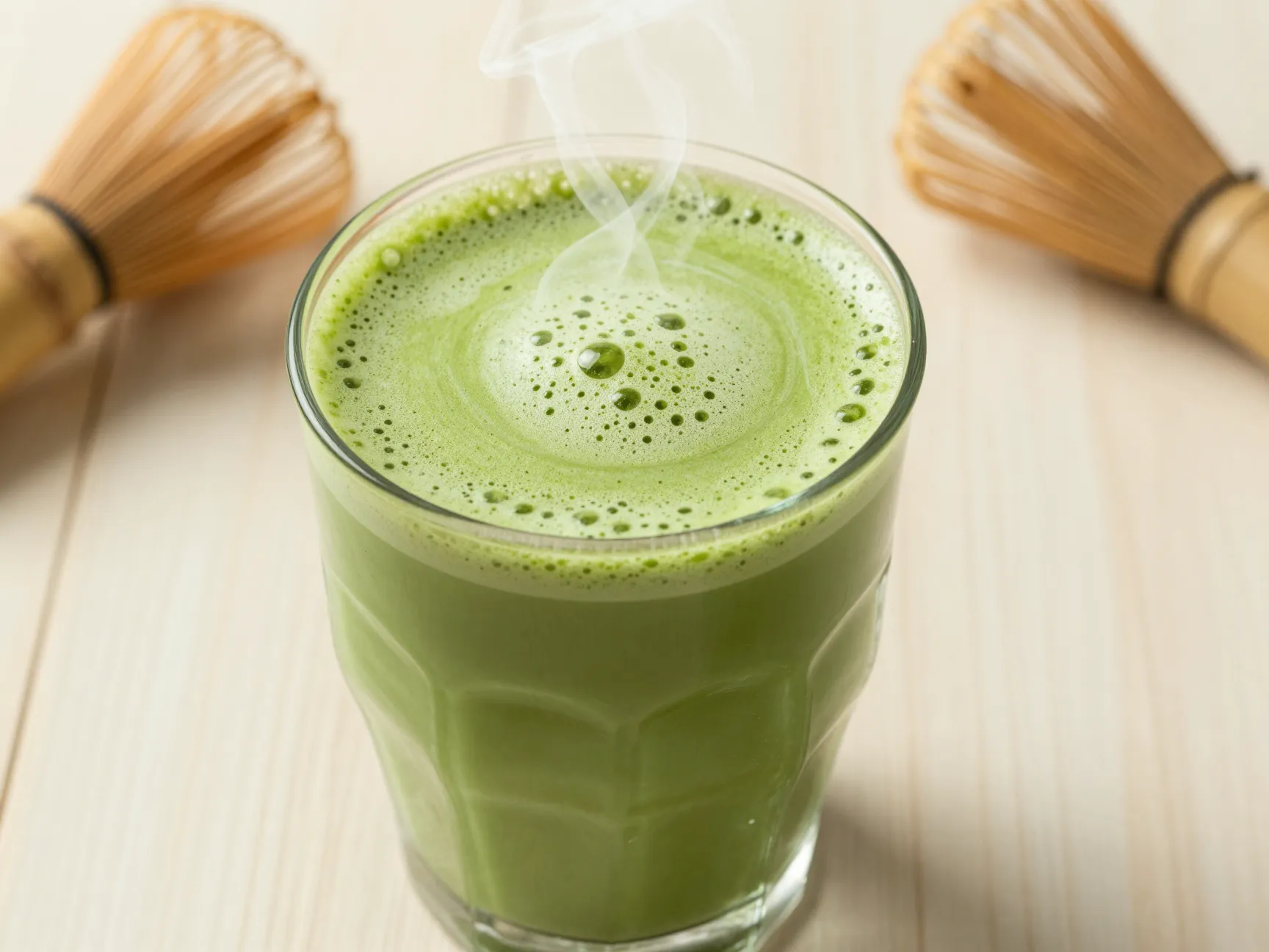 Protein matcha latte vibrant green milk
