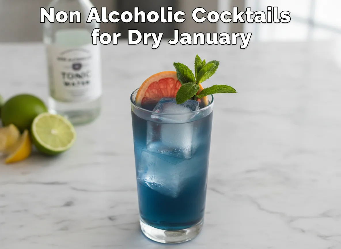 Indigo mocktail grapefruit mint close up