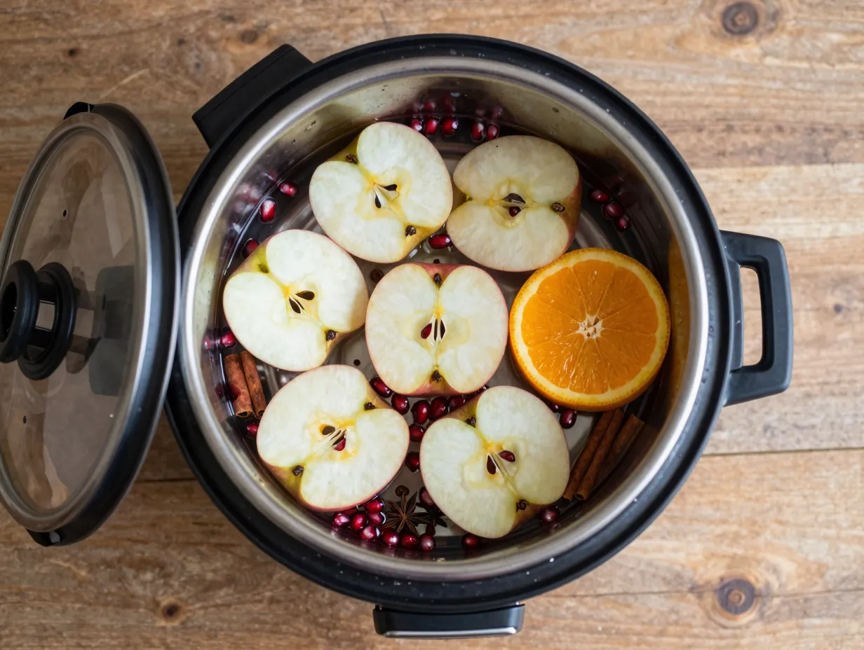 Classic instant pot cider with apples orange pomegranate spices