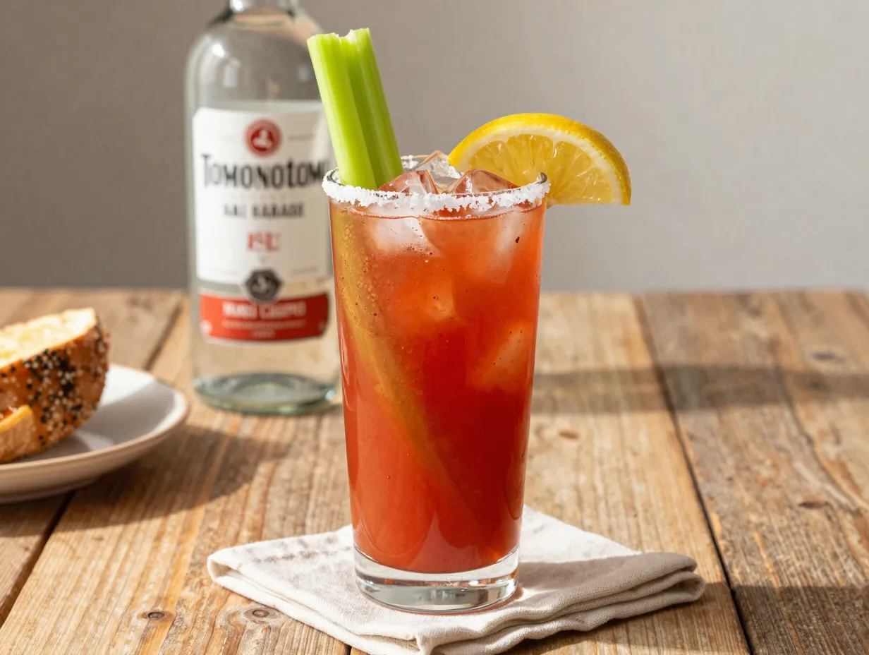 Maria sin culpa spicy tomato celery garnish