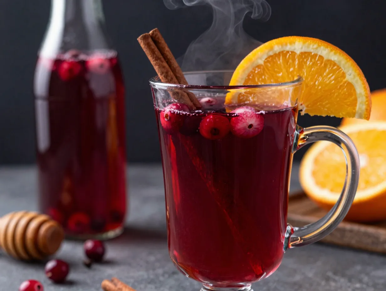 Cranberry orange autumn cider blend garnished orange slice cinnamon