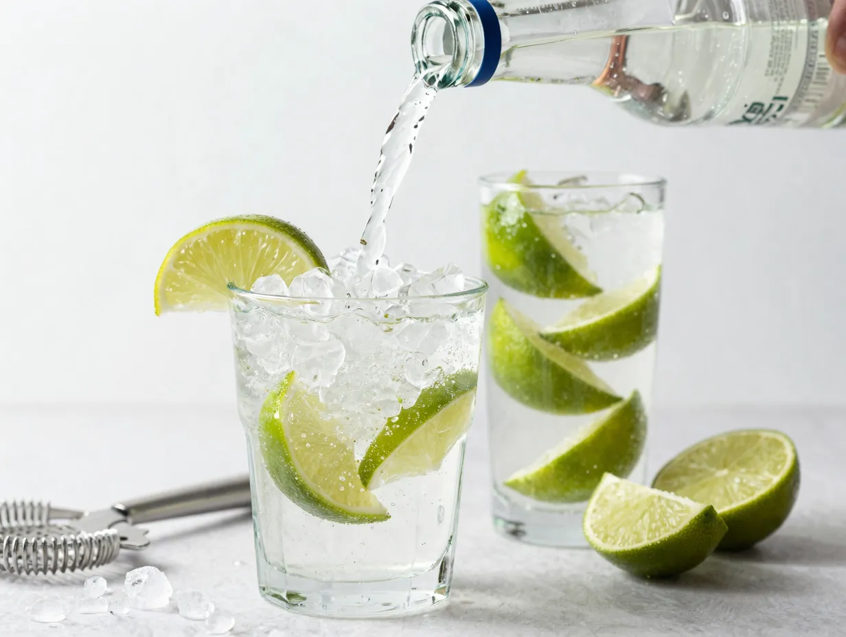 Lime wedges muddled with agave syrup and crushed ice
