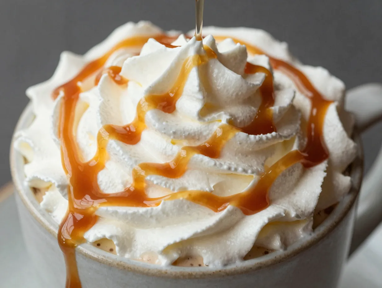 Top with whipped cream and caramel drizzle image